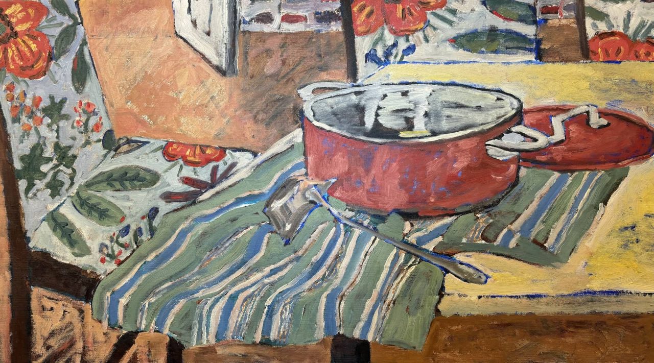 Kuparikattila keittiössä, öljytyö 2021